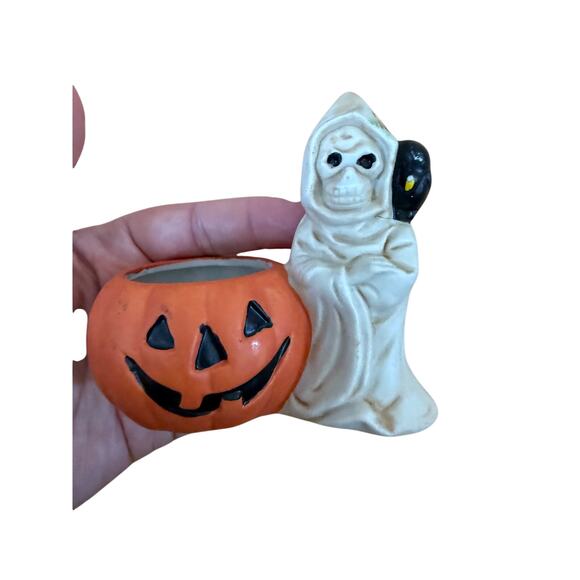80s Vintage Pumpkins and ghost ceramic Jack-o-lantern figure tea light set of 4 - Picture 3 of 5